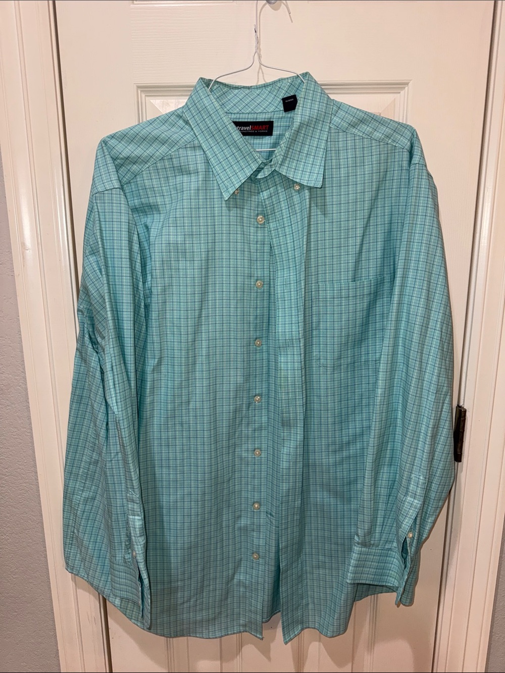 Roundtree & Yorke Men's Teal Plaid Dress Shirt